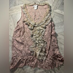 Ultra Pink Floral Lace Blouse with Cream Accents
